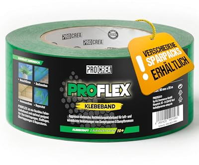 PROCREA® 1x Flexibles Hochleistungsband, grün [für Dampfsperren, Dampfbremsen & Klimamembrane] Luftdicht nach DIN EN 4108 Teil 11 und ENEV - Extreme Klebekraft und Zuverlässigkeit - Profi-Qualität