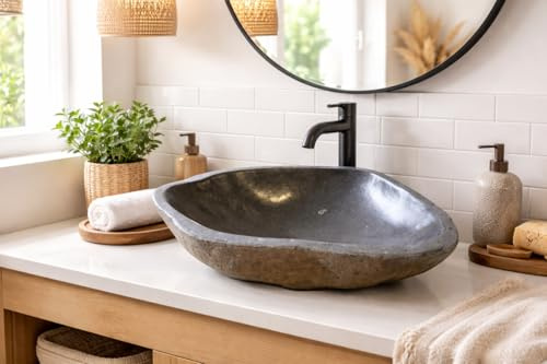 Marblechic - Lavabo in Pietra Naturale Indonesiana 52 cm – Lavandino Artigianale in Pietra di Fiume
