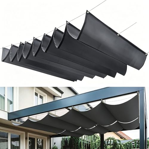 Einziehbare Welle Sonnensegel 140 x 500 cm mit Wasserdichtem & Uv-Beständigem Segeltuch, Reißfeste Schattenabdeckung Nach Maß Pergola Markise für Garten Terrasse, Dunkelgrau