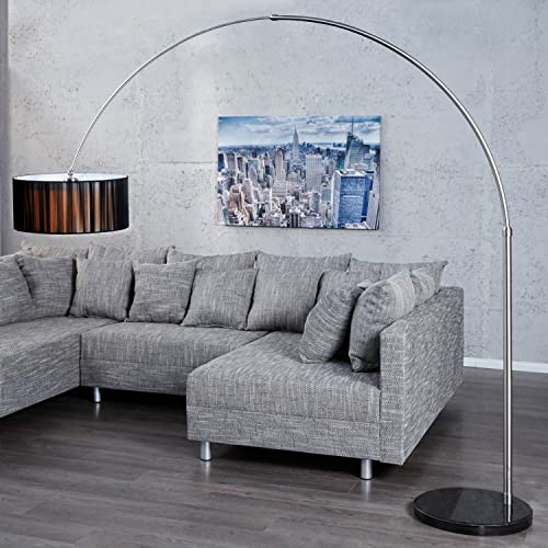 Licht-Erlebnisse Bogenleuchte Wohnzimmer höhenverstellbar beweglich Retro Lampe Schwarz Chrom Marmor Sockel