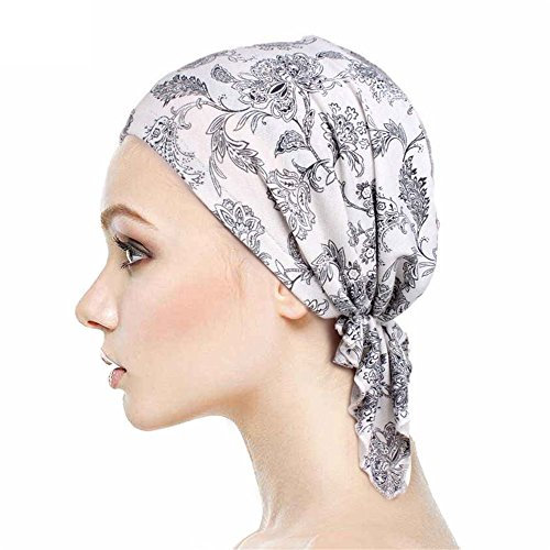 Locisne Women's Printed Head Scarf, Turban, Headwear, Chemo Beanie Scarf, Headwear for Cancer, Chemo, Hair Loss (Schwarzes Blatt)