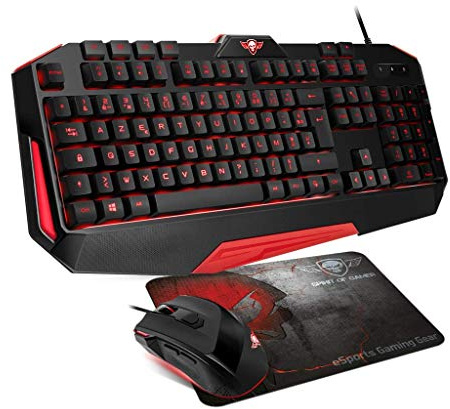 SPIRIT OF GAMER - PACK ES 3IN1 PRO MK3 QWERTY - Teclado de Jugador Retroiluminado Anti-Ghosting de 26 Teclas y 4 Macros / Ratón 7 Botones Programables 3200 DPI / Alfombrilla Ratón / PS4 / XBOX ONE