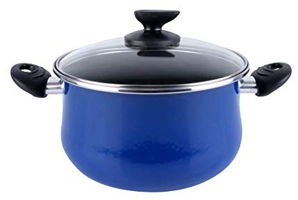 Magefesa Danubio - Olla 20cm de acero vitrificado exterior azul. Antiadherente bicapa reforzado, apta para todo tipo de cocinas, especial inducción. 50% de ahorro energético.
