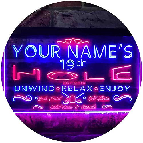 ADVPRO Personalized Your Name Est Year Theme 19th Hole Golf Club Bar Dual Color LED Barlicht Neonlicht Lichtwerbung Neon Sign Rot & blau 300 x 210mm st6s32-pi1-tm-rb