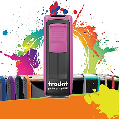 Trodat Pocket Printy 9511 - Tampon Encreur Professionnel Automatique De Poche 3 lignes À Personnaliser - Empreinte 38 x 14 mm Offerte (Fuchsia et noir)