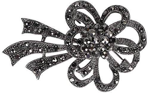 Broche de aleación de diamantes de imitación negro para mujer, estilo vintage de plata envejecida con diamantes de imitación broche de aleación para bufanda accesorio para decoración de ropa (2041)