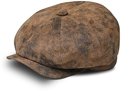 fiebig 8-Panel Pigskin Flatcap für Herren & Damen | Schiebermütze aus Leder | Schirmmütze mit Innenfutter | Lederkappe für das ganze Jahr | Ballonmütze mit Schirm