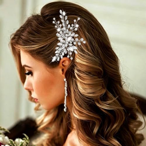 Zoestar Hochzeits Haarkämme Kristall Kopfschmuck Strass Braut Haarschmuck für Frauen und Mädchen (Silber)