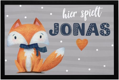 SpecialMe® Fußmatte Kinderzimmer personalisiert mit Name Fuchs Fox Skandi Stil Türvorleger Kind rutschfest & waschbar Weiss 60x40cm