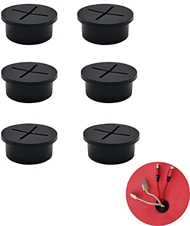 6 Stück Kabeldurchführung, 2,5 cm, flexible Draht-Gummitüllen, flexible Silikon-Kabeldurchführung, Schreibtischtülle für TV-Konsole und andere Möbel, Abdeckung, Kabeldurchlass (schwarz)