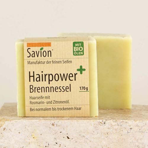 Savion Hairpower - Sapone per capelli con ortica, doppia dimensione, 170 g, per capelli forti e lucenti, con ortica biologica e olio d'oliva, contro prurito e forfora, prodotto in Germania