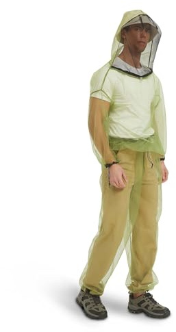 HENNCHEE Mosquito Suits for Adult, Mesh Net Bug Hooded Jacket Pant, Outdoor Full Body Protection Mosquito Proof Clothing (S/M One Set)