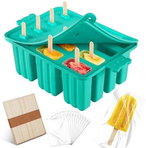Popsicles Molds Silicone, Bpa-free ice Pop Mold Food Grade Popsicle Maker With 50 Popsicle Sticks 50 Popsicle Bag For Kids Easy Cleanup (Blue, 12 Cavities)