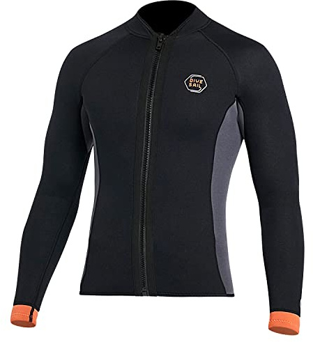 Traje de neopreno de 3 mm para hombre, chaqueta de neopreno con cremallera frontal, manga larga, traje de buceo para natación, surf, esnórquel, kayak, buceo, talla XL
