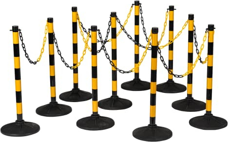Post and Chain Barrier Kits, Free Standing Plastic Yellow & Black Link Bollards
