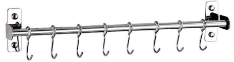 Mondo Viro Tubo appendi mestoli da cucina con 5 ganci mobili in acciaio 90 cm (Cromo satinato)