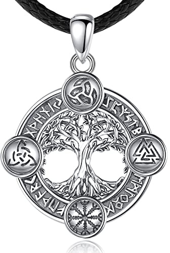 AEONSLOVE Collier Arbre de Vie Viking Collier Yggdrasil Rune Argent 925 pour Homme Femme Pendentif Amulette Nordique Vintage Bijoux Porte Bonheur Arbre du Monde