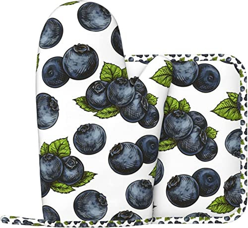 Ensemble de Gants de Four et de maniques Blueberry, Gants de Cuisine antidérapants lavables et résistants à la Chaleur