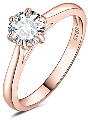 JewelryPalace 0.5ct 1ct 1.5ct Rund Moissanite Solitär Promise Ring Damen, Schmuck Set, Verlobungsring Damenring Silber 925 mit Stein Frauen, Simulierte Diamant Eheringe Silberringe Rosegold Gold