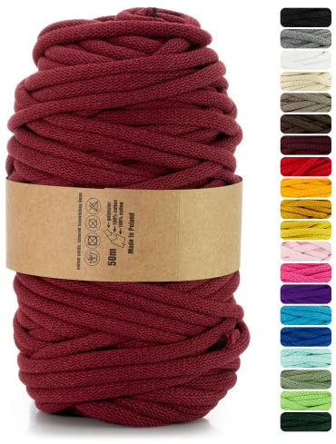 Netuno 1x corda macramè colorata vino rosso 9 mm 50 m corda in cotone anima in poliestere filo spago uncinetto ferri da maglia decorazioni cordoncino colorato cavo