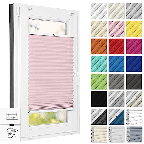 Estika Plissee ohne Bohren 90 cm x 120 cm - Rosa - Bruchfeste Klemmhalter, Plissee klemmfix, Rollos für Fenster ohne Bohren, Jalousien Fenster für innen, Raffrollo, Fenster plissee