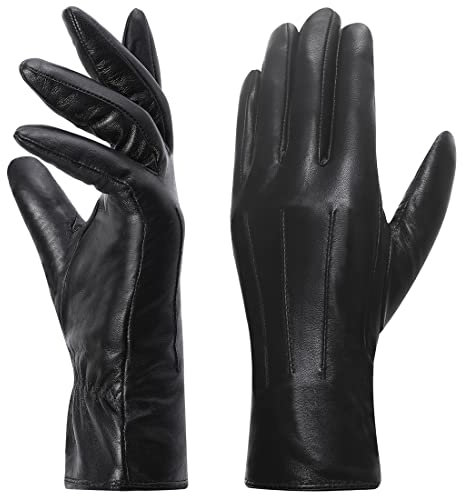 Harssidanzar Lederhandschuhe für Damen,Winter Warm Fleecefutter Touchscreen Vintage Finished GL018EU,Schwarz, Größe XL