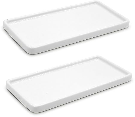LoeJan Bandeja de baño de 6 pulgadas, plato de tocador de cerámica para encimera, cocina, jabón, perfume, vela, pequeño plato organizador para decoración del hogar (blanco, 6 pulgadas (paquete de 2)