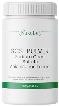 Nakobe Sodium Coco sulfate – 800 g – SCS-pulver – pulvertensid – för fast schampo, dusch- och schampobarer – natriumkosulfat
