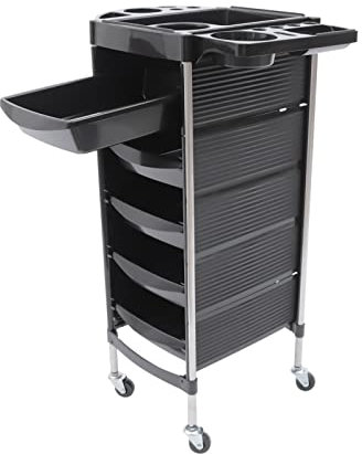 Rollwagen Friseurwagen (5 Schubladen, 37.5 x 52 x 90 cm) Friseurwagen Bedienungswagen Salonhilfe Friseur Arbeitswagen Wagen Schwarz