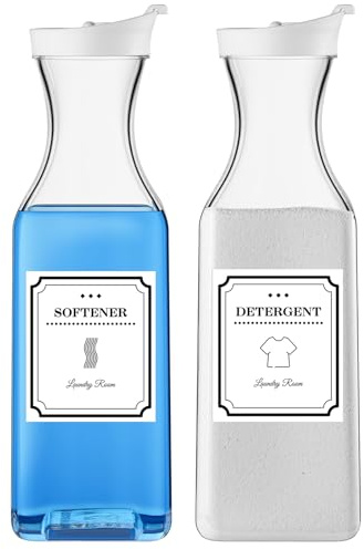 Laundry Detergent Dispenser,54oz Fabric Softener Dispenser,Plastic Liquid Laundry Detergent Container,Laundry Detergent Organizer for Laundry Room Organization with 4 Labels,White