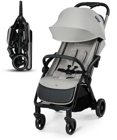 Kinderkraft APINO Silla de Paseo, Carrito Bebé con Plegado Automático, Posición Reclinada y Tumbada, Ligero 7,5g, Impermeable, Carga Máxima 24 kg, Gris