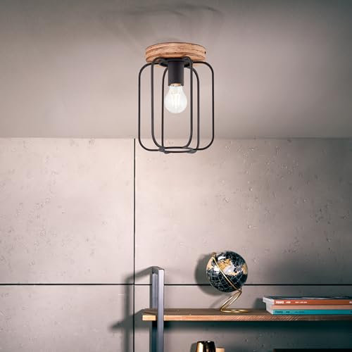 Lightbox antike Deckenlampe - Ø 22 cm - Vintage Deckenleuchte - E27, max. 40 W - aus Metall/Holz - in Antik Holz/Schwarz Korund