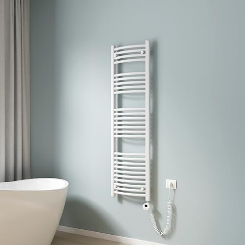 EMKE Radiador Toallero Eléctrico para Baño,140 x 40 cm, Secatoallas eléctrico con termostato, 500 vatios (Blanco),Toallero Electrico Baño