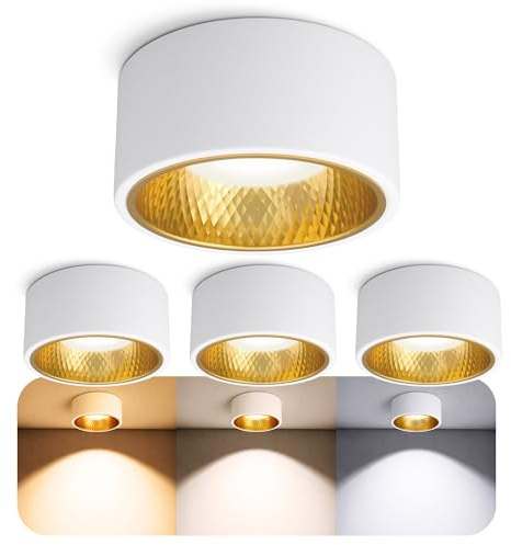 SSC-LUXon 4 Stück OLINO Deckenlampe weiß rund wechselbare Front gold + silber - Aufbaustrahler warmweiß mit LED Lampe GX53 230V