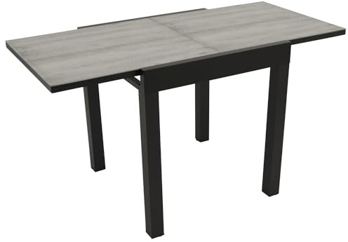 DEGAMO Balkontisch FARO aus Aluminium anthrazit und Glas in Keramtikoptik hellgrau, 70x70cm, ausziehbar auf 140cm, Höhe 75cm, Outdoor
