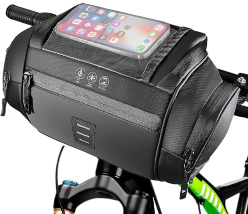 WOTOW Bike Front Handlebar Bag - Large Reflective Bicycle Handlebar Basket Bags Waterproof Storage Pannier for Bike Touchable Transparent Phone Holder Pouch for Men Women Road MTB Outdoor Cycling 4.8L