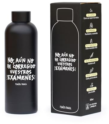 Vattenflaska i rostfritt stål, BPA-fri, återanvändbar, dubbelisolerad termosflaska, 500 ml design med korrigering av tester för lärare