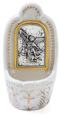 Saint Michael The Archangel Holy Water Fonts for Home Church Wall Hanging Decor Catholic Gifts 5 1/2 Inch