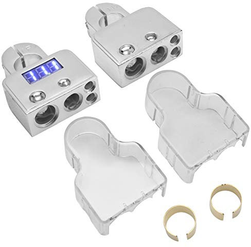 Autobatterie-Anschlussklemmen, Hohe Leitfähigkeit, Ausgestattet mit 12–24 V Voltmeter-Anzeige für Yacht, Auto, LKW, Wohnmobil (B (Silber))