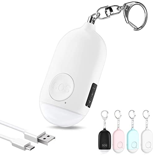Hion Taschenalarm Frauen,130DB Wiederaufladbar Persönlicher Selbstverteidigung Alarm mit LED-Beleuchtung,Panikalarm Handtaschenalarm Schlüsselanhänger für Frauen,Kinder,ältere Menschen (Weiß)