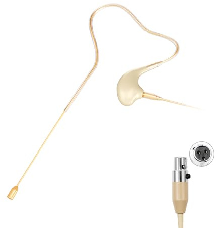 KIMAFUN Ohrset-Mikrofon Headset Einzel-Ohrhörer Ohrbügel, Über dem Ohr Hängendes Kondensatormikrofon Kompatibel mit Mini XLR TA3F Wireless System Bodypack-Sender, Beige, HC-830 D3