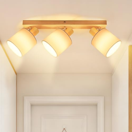 Lichtmaler Deckenstrahler 3 Flammig Deckenleuchte Holz | Deckenlampe Wohnzimmer Deckenspot E14 MAX 25W Vintage Schwenkbar 350° Landhausstil Schlafzimmer Küche Ohne Leuchtmittel