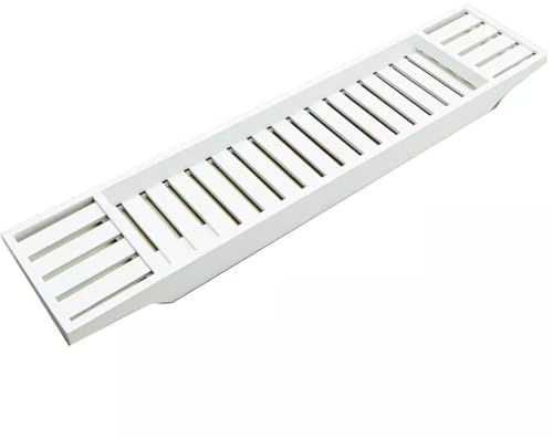 Bamboo Bathtub Caddy Tray Bridge Wooden Bath Rack Tidy Tray Storage Caddy Organiser Bathroom Accessory Bath Shelf Over Tub Bathroom Board Storage Shelf Tidy Relax Organiser (White)