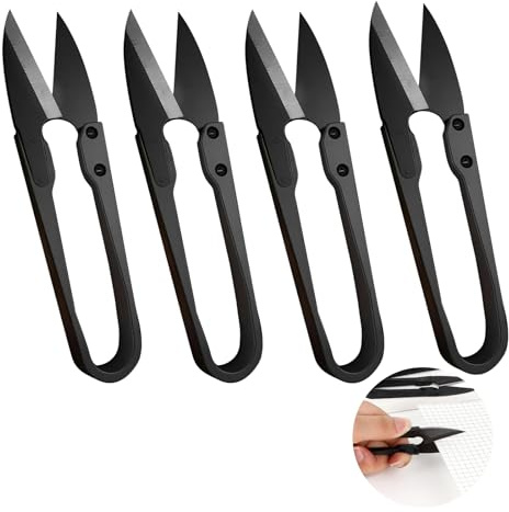 4 Pcs U Sewing Scissors - Black Carbon Steel Thread Snips, Small Yarn Thread Cutter with Comfortable Handle for Embroidery, Fabric Cutting, Fishing, Craft & DIY Supplies