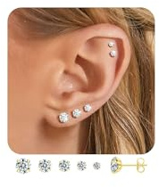 ZHESHY 5 Paar Silber Gold Ohrstecker Damen 14K Hypoallergen Ohrringe | Ohrringe Stecker mit Zirkonia, Medizinische Klein Stapelbar Wasserfest Ohrringe Set,Mehrere Piercings für Frauen Mädchen