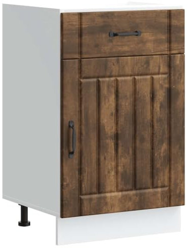 vidaXL Kitchen Base Cabinet Lucca - Smoked Oak Engineered Wood, Versatile Storage Solution with Adjustable Feet, 50 x 46 x 81.5 cm, Modern Kitchen Cupboard