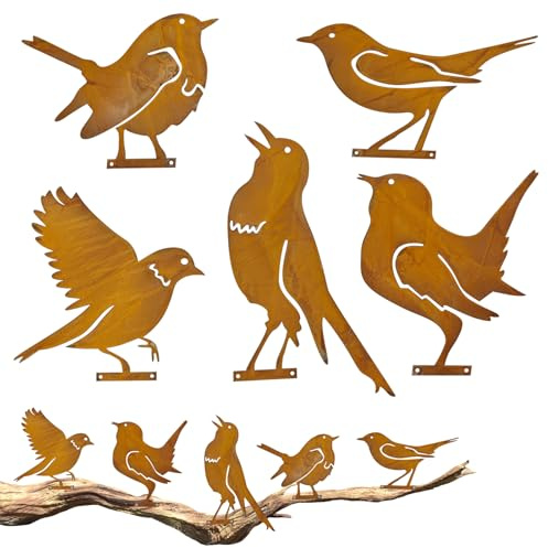 5 Stück Vögel Gartenstecker, Rost Vogel Gartendeko für Draußen, Edelrost Vögel, Wiederverwendbar Rostiges Vogel, Rost Vöge-l Gartenstecker mit Schraube, Für Garten Patio Park Zaun AST Dekoration