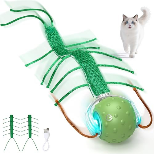 FLERDMAU Interaktives Katzenspielzeug Selbstbeschäftigung Elektrisch - Automatischer Katzenball mit Vogelgeräuschen, Katzen Spielzeug Interaktiv Leise & USB-Aufladbar für Innenbereich-Katzen (Grün)