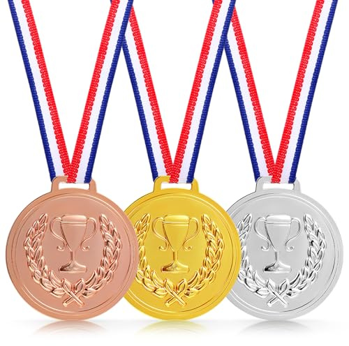 Aysatogc 3Pcs Medals for Awards, 2 Inches Plastic Trophy Winner Medal Gold Silver Bronze Prizes Gift Medals for Sports, Games Competitions, Party Favors and Decorations Perfect Prizes for Winners
