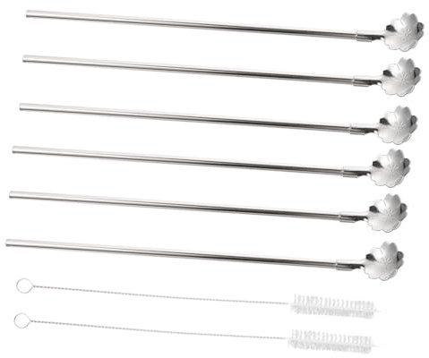 SOLUSTRE 8piezas Cucharas Inoxidable Para Postres y Bebidas Cucharas De Agitar y Cepillos Para Limpiar Diseño De Reutilizables y Para Lavavajillas